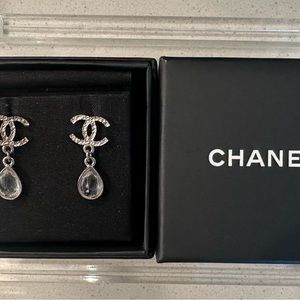 Authentic Chanel CC Crystal Teardrop Earrings